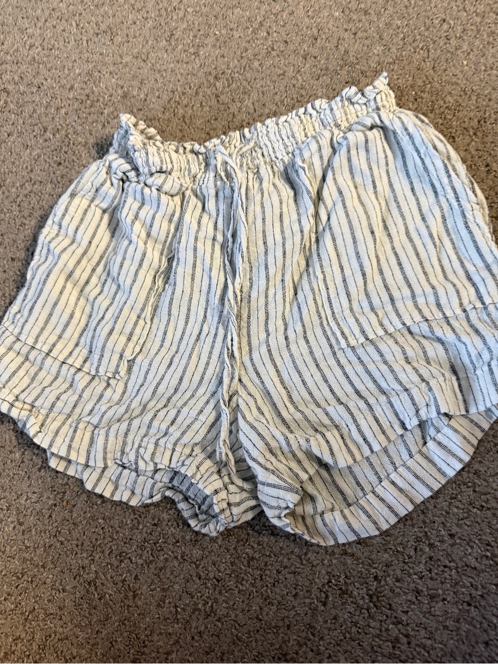 Time and Tru White and Light Blue Striped High Waist Shorts